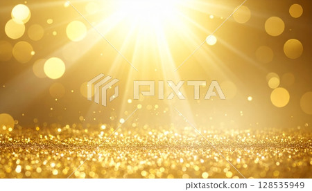 Bright golden Christmas bokeh design with glowing light and glitter for festive holiday decoration Bright golden Christmas bokeh design with glowing light and glitter for festive holiday decoration 128535949