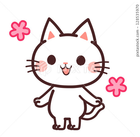 可愛的快樂貓咪人物插畫 128535970