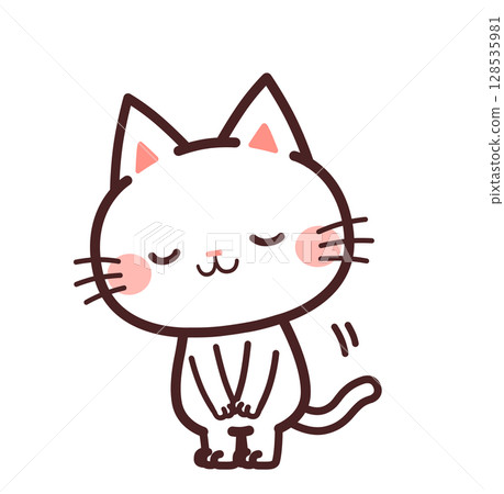 Cute cat character bowing left facing illustration Cute cat character bowing left facing illustration 128535981
