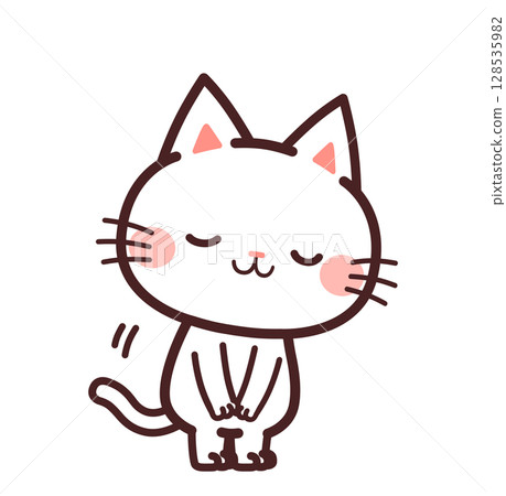 Cute cat character bowing right facing illustration 128535982