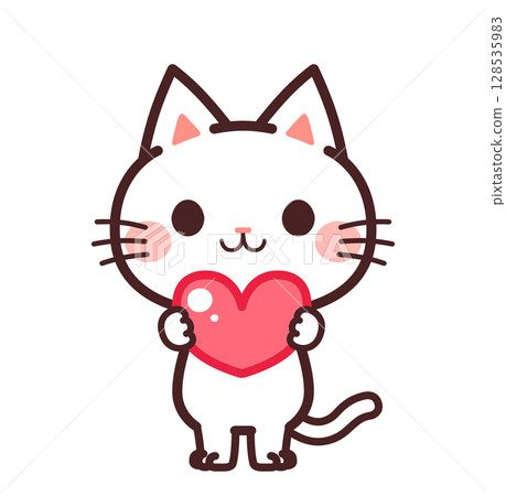 抱著心的可愛貓咪角色插畫素材 抱著心的可愛貓咪角色插畫素材 128535983
