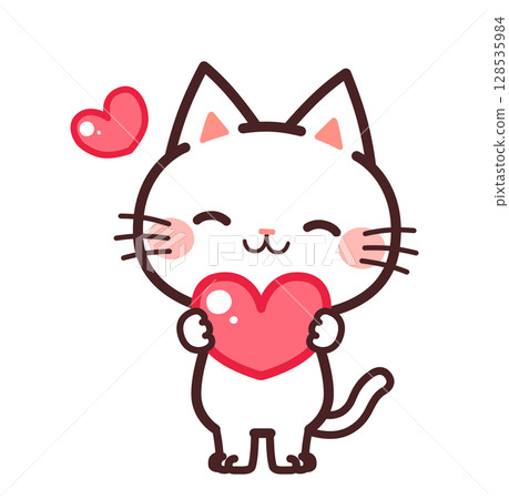 抱著心的可愛貓咪角色插畫素材 抱著心的可愛貓咪角色插畫素材 128535984