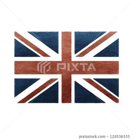 Image shows stylized British flag with textured appearance, featuring blue and red colors. design is artistic and abstract, giving unique twist to traditional flag.British flag with textured 128536335