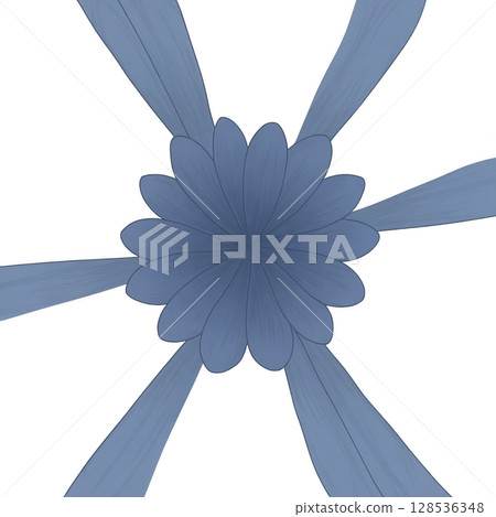 Digital illustration of blue abstract flower with layered petals radiating from center, set against transparency background. design is symmetrical and artistic 128536348