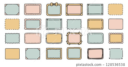 Set of colored vintage doodle frames. Collection of vintage ornamental frames with drawings on white background. Vector illustration Set of colored vintage doodle frames. Collection of vintage ornamental frames with drawings on white background. Vector illustration 128536538