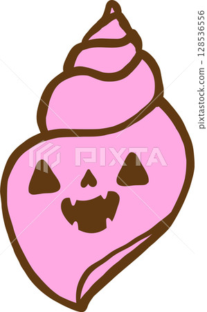 Cute Spooky Seashell Summerween Halloween Summer cartoon hand drawn doodle 128536556