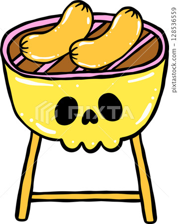 Spooky Summerween Halloween Summer BBQ Griller Skull shaped cartoon hand drawn doodle Spooky Summerween Halloween Summer BBQ Griller Skull shaped cartoon hand drawn doodle 128536559