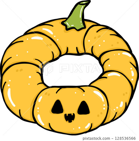 Cute Spooky Pumpkin swim ring Summerween Halloween Summer cartoon hand drawn doodle 128536566