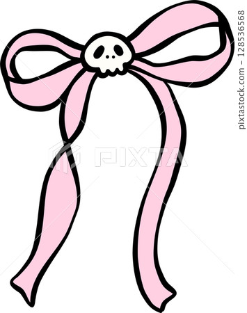 Cute Spooky Halloween Ribbon bow pink cartoon hand drawn doodle 128536568