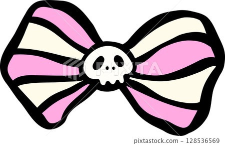 Cute Spooky Halloween bow tie pink cartoon hand drawn doodle 128536569