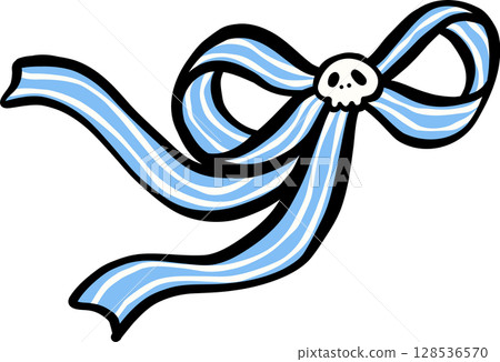 Cute Spooky Halloween ribbon bow stripe blue cartoon hand drawn doodle 128536570