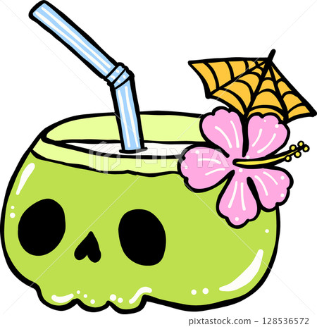 Cute Spooky Summerween coconut drink Halloween Summer cartoon hand drawn doodle Cute Spooky Summerween coconut drink Halloween Summer cartoon hand drawn doodle 128536572