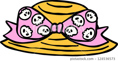 Cute Spooky Summerween beach hat Halloween Summer cartoon hand drawn doodle 128536573