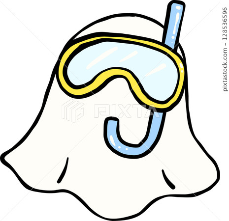 Cute Spooky Summerween ghost scuba driving mask Halloween Summer cartoon hand drawn doodle 128536596