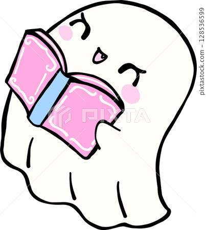 Cute Spooky Summerween ghost reading Halloween Summer cartoon hand drawn doodle Cute Spooky Summerween ghost reading Halloween Summer cartoon hand drawn doodle 128536599