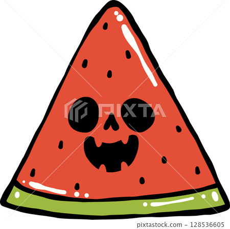 Cute Spooky watermelon sliced Summerween Halloween Summer cartoon hand drawn doodle Cute Spooky watermelon sliced Summerween Halloween Summer cartoon hand drawn doodle 128536605