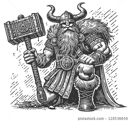 Viking Warrior Holding a Giant Hammer raster 128536650