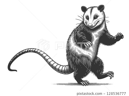 Dancing Opossum engraving raster illustration 128536777