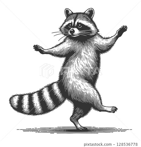 Dancing Raccoon raster illustration 128536778