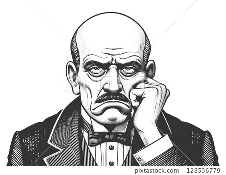 Grumpy Bald Man Vintage Suit vector illustration Grumpy Bald Man Vintage Suit vector illustration 128536779
