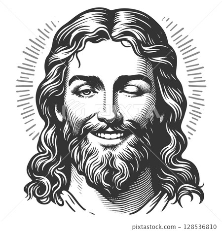 Smiling Winking Jesus Christ raster illustration Smiling Winking Jesus Christ raster illustration 128536810