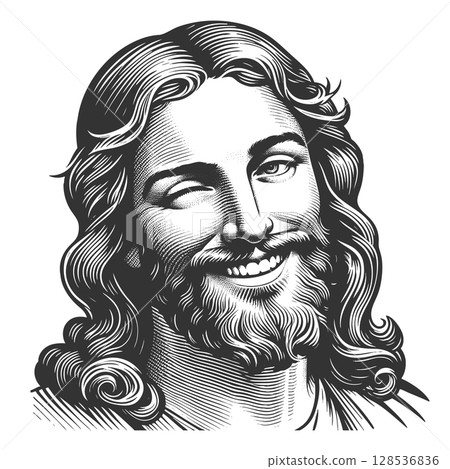 Smiling Winking Jesus Christ vector illustration Smiling Winking Jesus Christ vector illustration 128536836