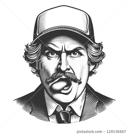Angry Man Mustache and Cap vector illustration 128536887