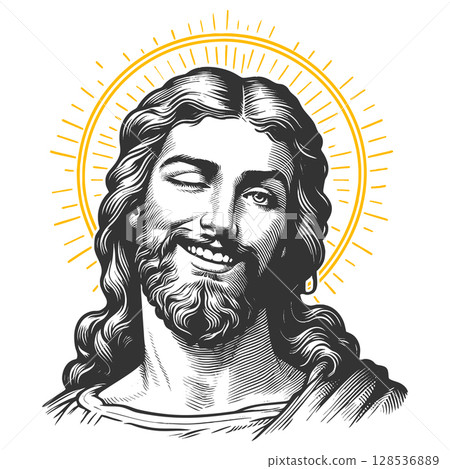 Smiling Winking Jesus Christ vector illustration 128536889