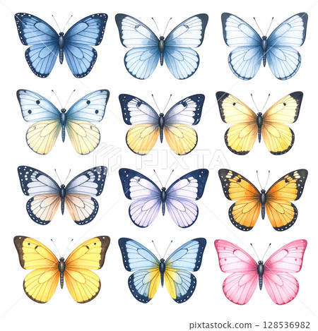 Seamless pattern featuring a beautiful collection of colorful flying butterflies 128536982
