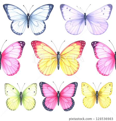 Seamless pattern featuring a beautiful collection of colorful flying butterflies Seamless pattern featuring a beautiful collection of colorful flying butterflies 128536983