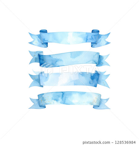 Set of blue ribbons isolated on white background. Set of blue ribbons isolated on white background. 128536984