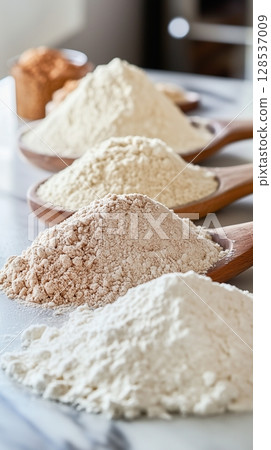 Gluten free flour various healthy food natural ingredient on white background Gluten free flour various healthy food natural ingredient on white background 128537009