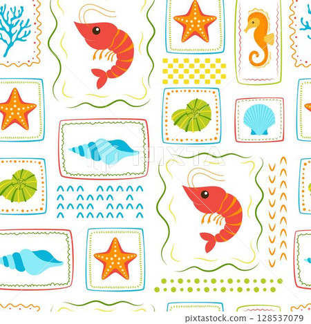 summer stamps seamless pattern 128537079