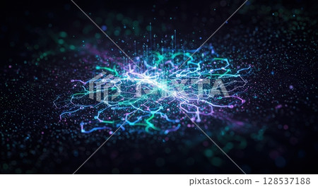 Abstract glowing network connection on dark background symbolizing data and technology 128537188