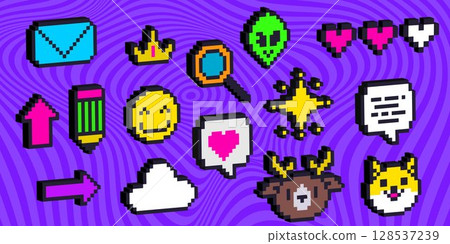 Pixel art 3d emoticon icons set 128537239
