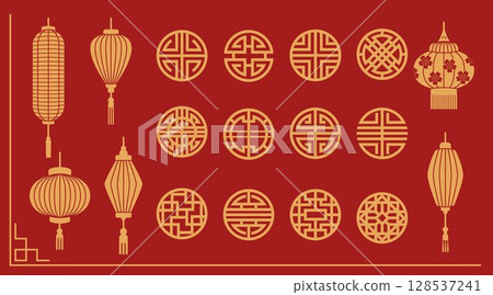 Golden oriental elements on red 128537241