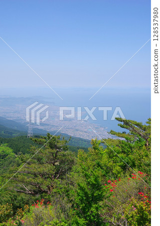 View of Imabari city from Suiha Seiho Observatory in Shikokuchuo city, Ehime prefecture 128537980