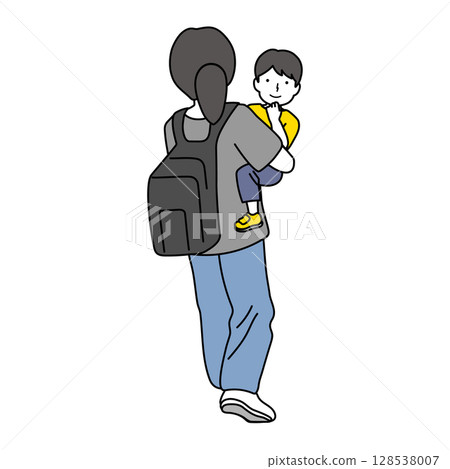 Child and mother illustration: back view Child and mother illustration: back view 128538007