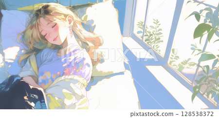 女孩正在午睡 128538372