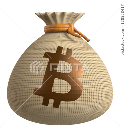 Burlap bag with a large Bitcoin mark 128538417