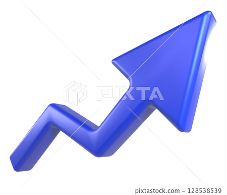 3D illustration of an upward-sloping blue arrow 128538539