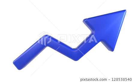 3D illustration of an upward-sloping blue arrow 3D illustration of an upward-sloping blue arrow 128538540
