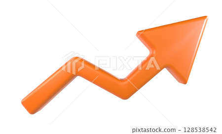 橙色向上箭頭的 3D 插圖 128538542