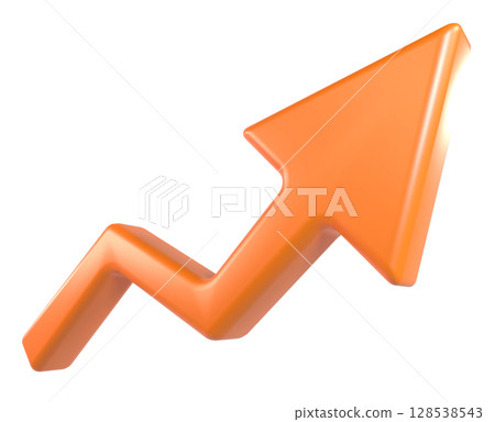 3D illustration of an orange arrow pointing up 128538543