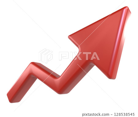 向上傾斜的紅色箭頭的 3D 插圖 向上傾斜的紅色箭頭的 3D 插圖 128538545