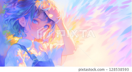 Girl tucking her hair up Girl tucking her hair up 128538593