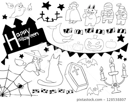 萬聖節素材集線描 萬聖節素材集線描 128538807