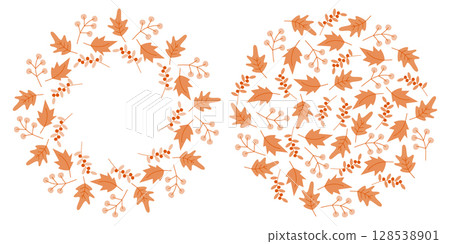 Autumn Dry Leaves and Berries Twigs Circle Frame Border Copy space Template and Round Backdrop Set Autumn Dry Leaves and Berries Twigs Circle Frame Border Copy space Template and Round Backdrop Set 128538901