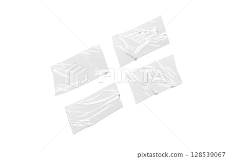 Blank white rectangle cut adhesive crumpled tape mockup, side view 128539067