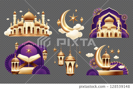 Realistic Happy Muharram Islamic New Year Collection on Transparent Background 128539148
